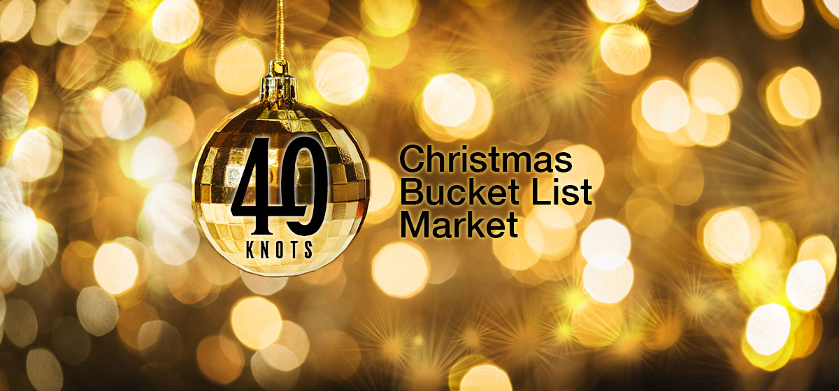 Christmas Bucket List Banner, image of a Christmas bulb on sparkling gold background